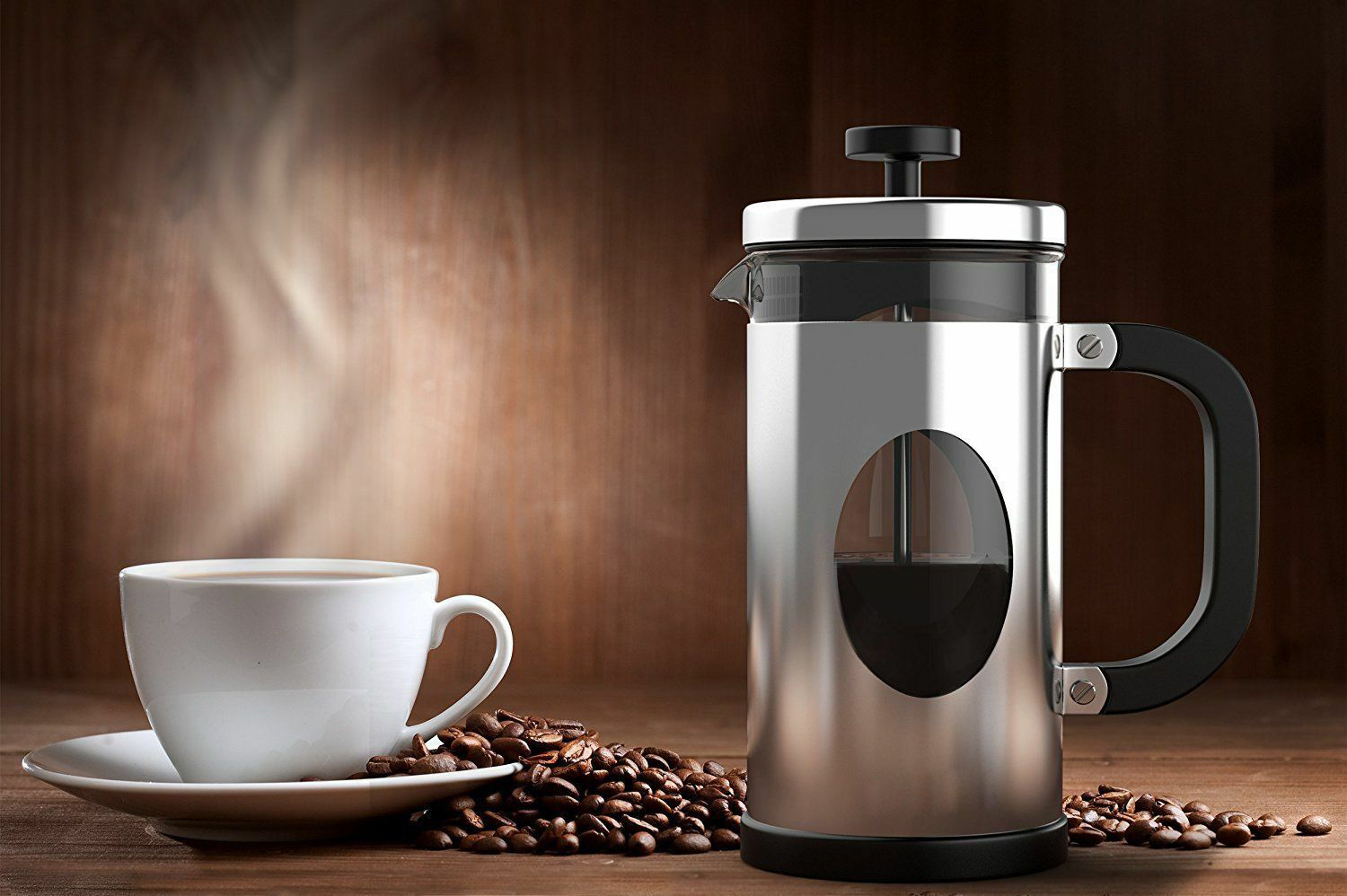 Френч-пресс с чашкой кофе